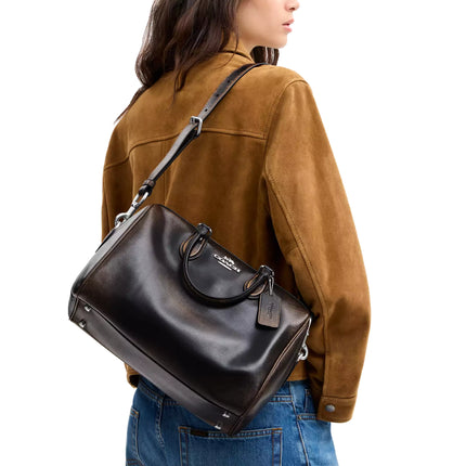 Coach Women's Rowan Large Satchel Bag In Loved Leather Silver/Black Brown