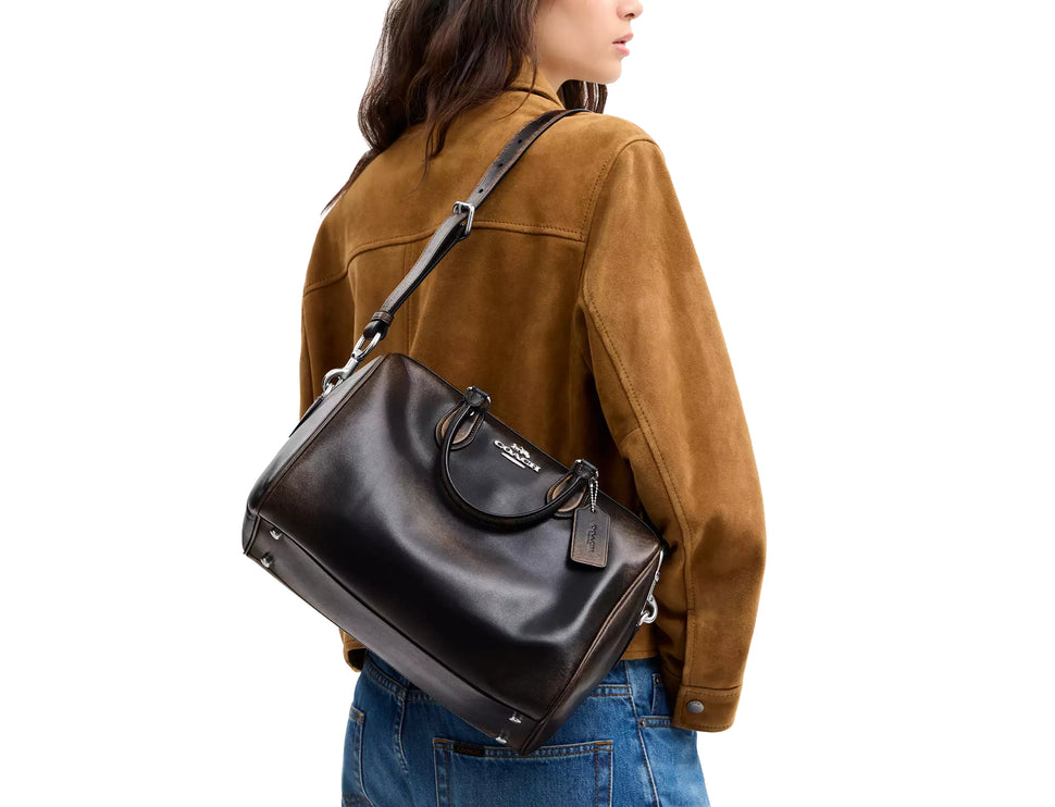 Coach Women's Rowan Large Satchel Bag In Loved Leather Silver/Black Brown