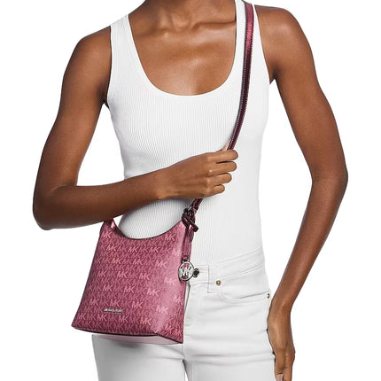 Michael Kors Women's Maya Small Signature Logo Crossbody Bag Maroon