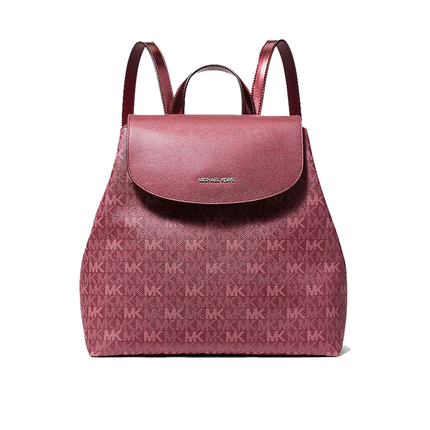 Michael Kors Women's Maya Medium Signature Logo Backpack Maroon