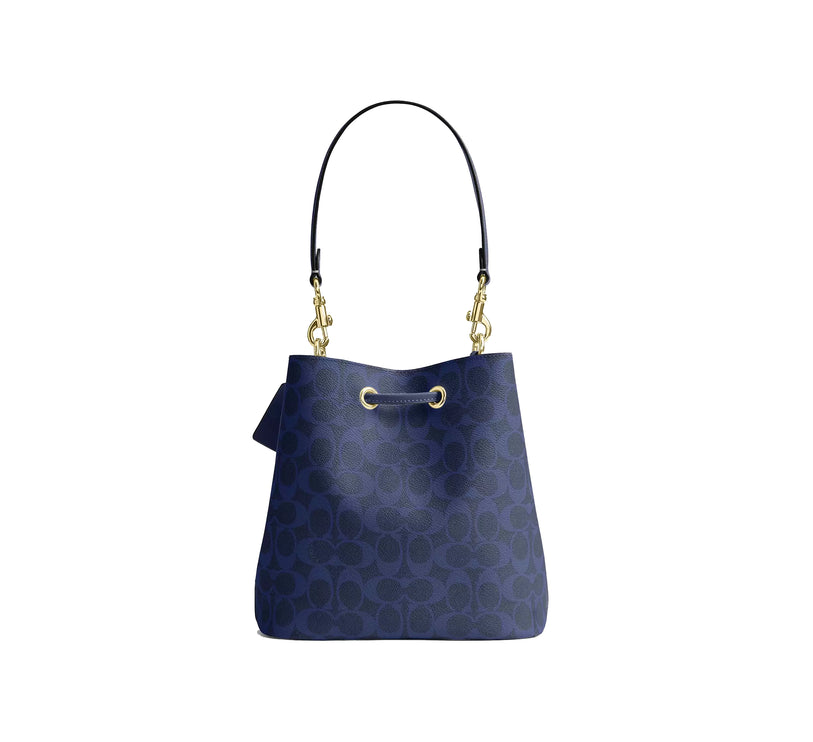 Coach Women's Rowan Bucket Bag In Signature Canvas Gold/Navy