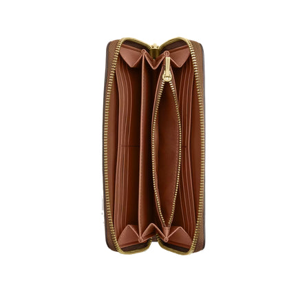 Coach Women's Long Zip Around Wallet With Cherry Embroidery Suede/Gold/Cedar Multi