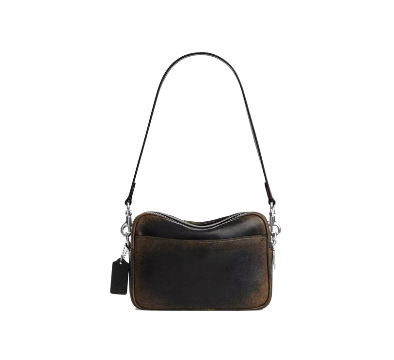 Coach Women's Mini Carey Crossbody Bag In Loved Leather Silver/Black Brown