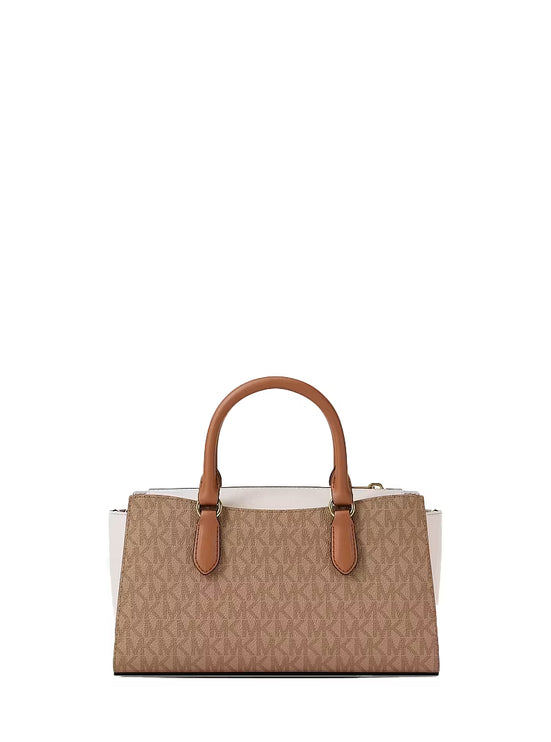 Michael Kors Women's Arden Small Color-Block Signature Logo Messenger Bag Camel Multi