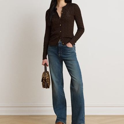 Polo Ralph Lauren Women's Cable-Knit Cotton-Blend Cardigan Circuit Brown