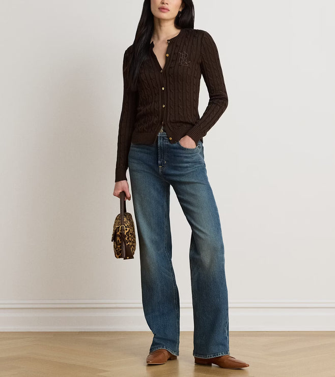 Polo Ralph Lauren Women's Cable-Knit Cotton-Blend Cardigan Circuit Brown