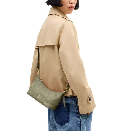 Coach Women's Caitlin Shoulder Bag With Quilting Gold/Pistachio