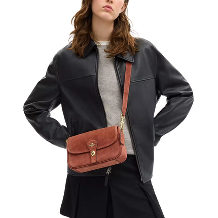 Coach Women's Hadley Shoulder Bag Suede/Gold/Clay