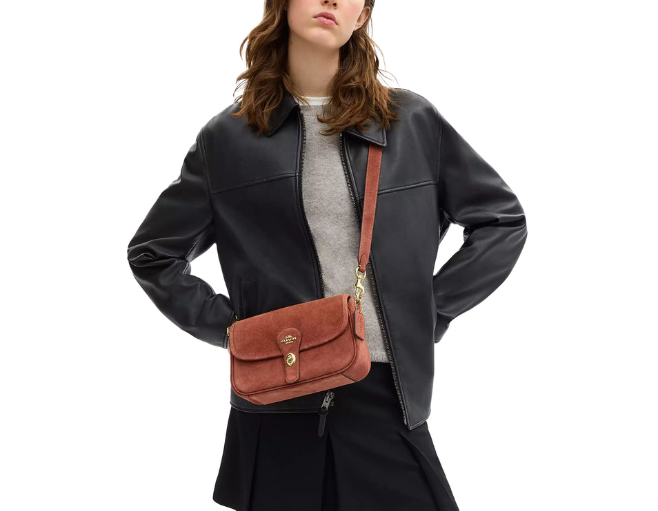 Coach Women's Hadley Shoulder Bag Suede/Gold/Clay