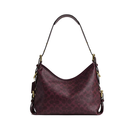 Coach Women's Laurel Shoulder Bag With Buckles In Signature Canvas Gold/Black Currant