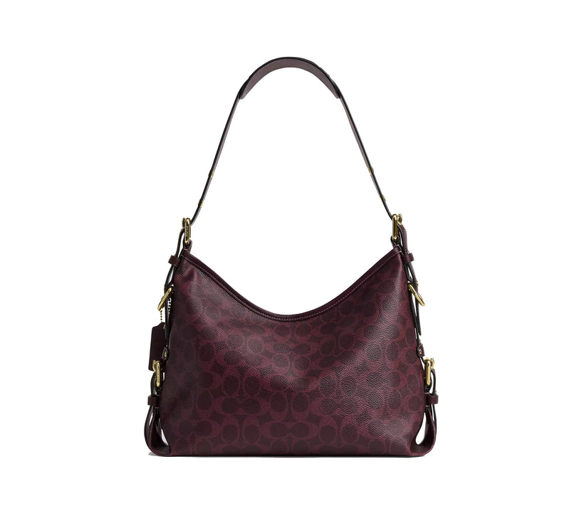 Coach Women's Laurel Shoulder Bag With Buckles In Signature Canvas Gold/Black Currant