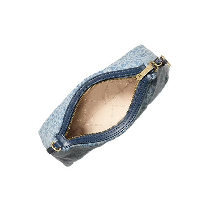 Michael Kors Women's Sammy Small Signature Logo Print Denim Convertible Crossbody Bag Light Vintage Blue Wash