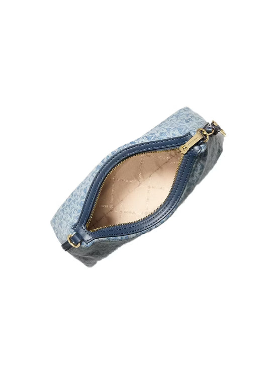 Michael Kors Women's Sammy Small Signature Logo Print Denim Convertible Crossbody Bag Light Vintage Blue Wash