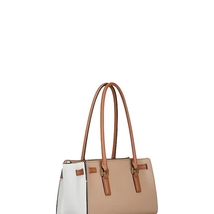 Michael Kors Women's Hamilton Small Color-Blocked Leather Satchel Bag Khaki Multi
