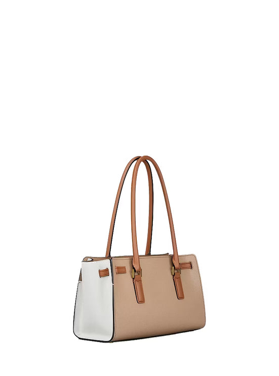 Michael Kors Women's Hamilton Small Color-Blocked Leather Satchel Bag Khaki Multi