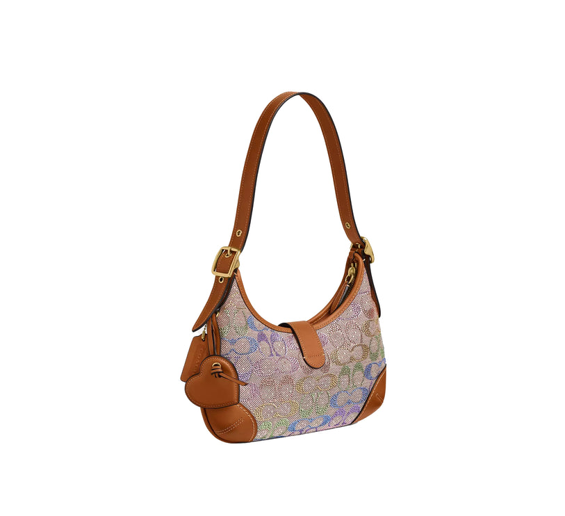 Coach Women's Hamptons Hobo Bag In Crystal Signature Jacquard Brass/Rainbow Multi