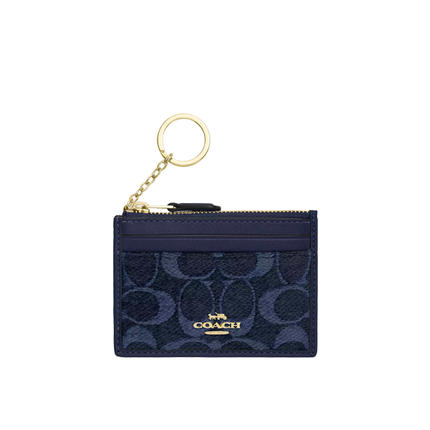 Coach Women's Mini Skinny ID Case In Signature Chenille Gold/Navy
