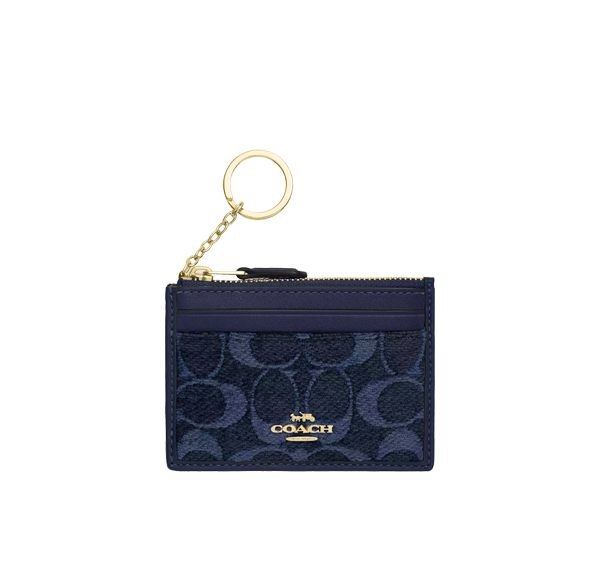 Coach Women's Mini Skinny ID Case In Signature Chenille Gold/Navy