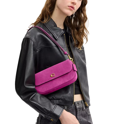 Coach Women's Brook Flap Chain Bag Suede/Brass/Magenta