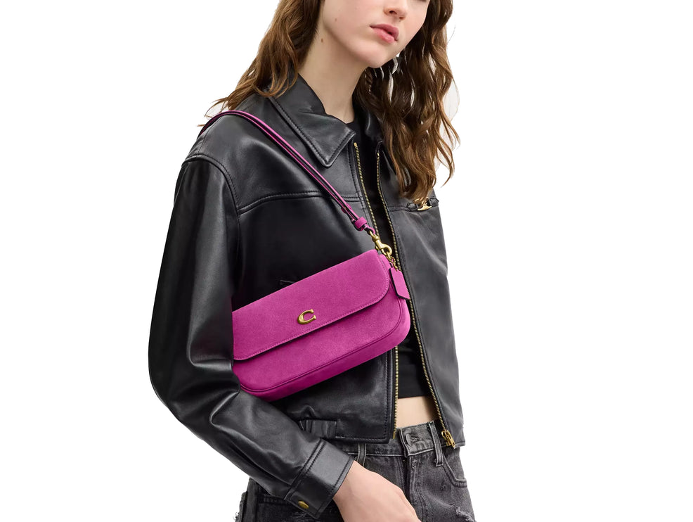 Coach Women's Brook Flap Chain Bag Suede/Brass/Magenta