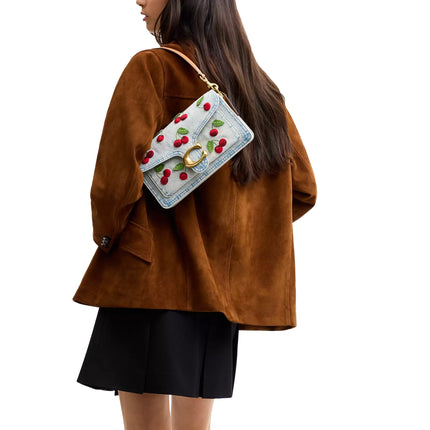 Coach Women's Tabby Shoulder Bag 26 With Cherry Embroidery Brass/Denim