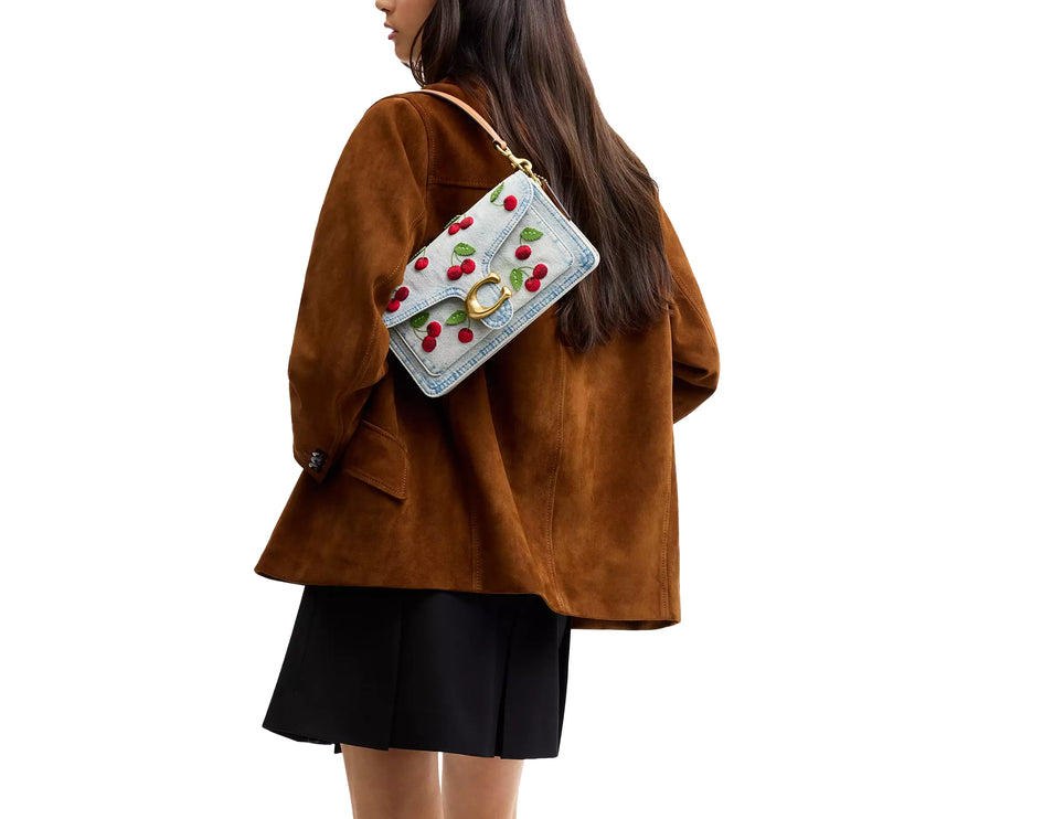 Coach Women's Tabby Shoulder Bag 26 With Cherry Embroidery Brass/Denim