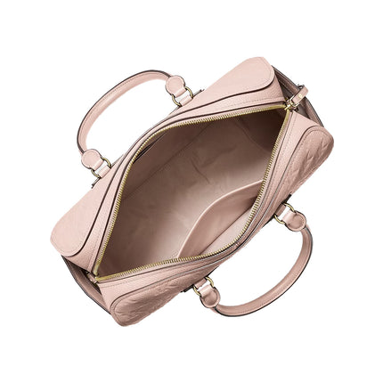 Michael Kors Women's Jet Set Travel Medium Logo Embossed Leather Duffel Crossbody Bag Soft Pink