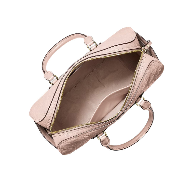 Michael Kors Women's Jet Set Travel Medium Logo Embossed Leather Duffel Crossbody Bag Soft Pink