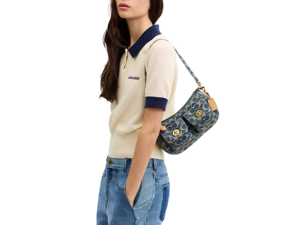 Coach Women's Twin Turnlock Waverly Bag In Signature Regenerative Cotton Denim Brass/Denim