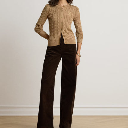 Polo Ralph Lauren Women's Cable-Knit Cotton-Blend Cardigan Lauren Camel
