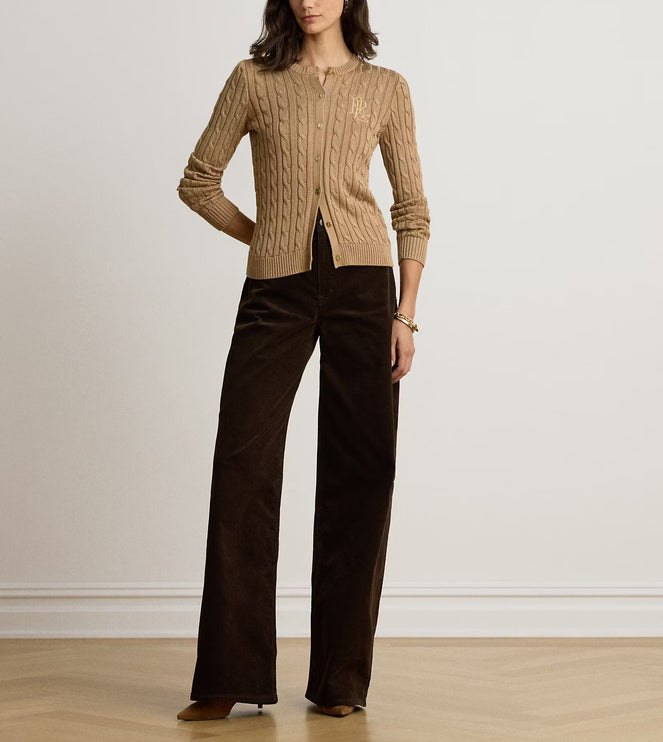 Polo Ralph Lauren Women's Cable-Knit Cotton-Blend Cardigan Lauren Camel