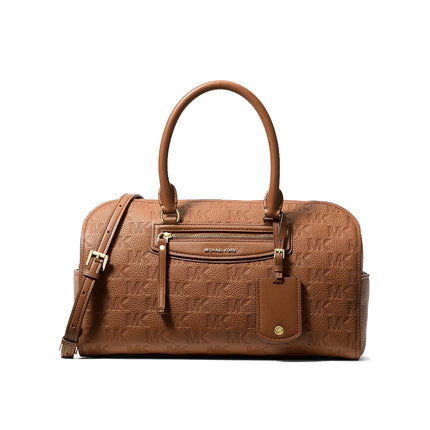 Michael Kors Women's Jet Set Travel Medium Logo Embossed Leather Duffel Crossbody Bag Luggage