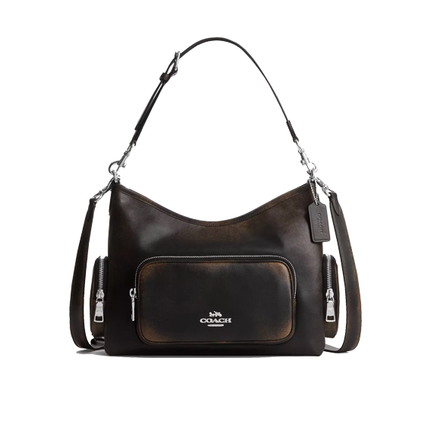 Coach Women's Laurel Shoulder Bag With Pockets In Loved Leather Silver/Black Brown