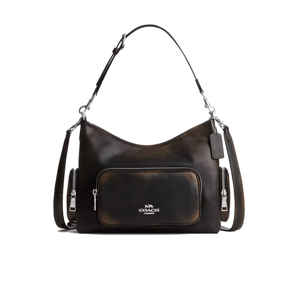 Coach Women's Laurel Shoulder Bag With Pockets In Loved Leather Silver/Black Brown