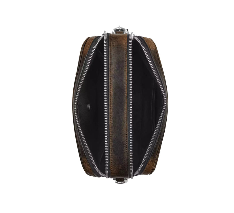 Coach Women's Carey Crossbody Bag In Loved Leather Silver/Black Brown