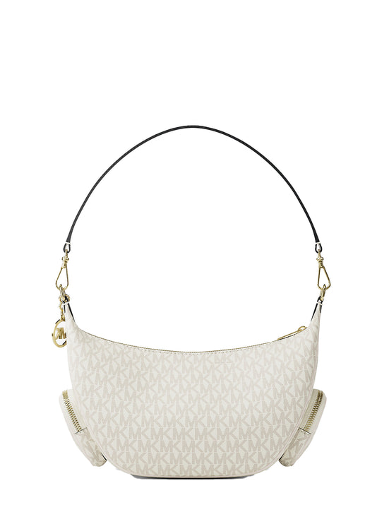 Michael Kors Women's Merritt Medium Signature Logo Convertible Shoulder Bag Light Cream Multi/Gold
