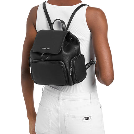 Michael Kors Women's Merritt Small Pebbled Leather Cargo Backpack Black/Silver