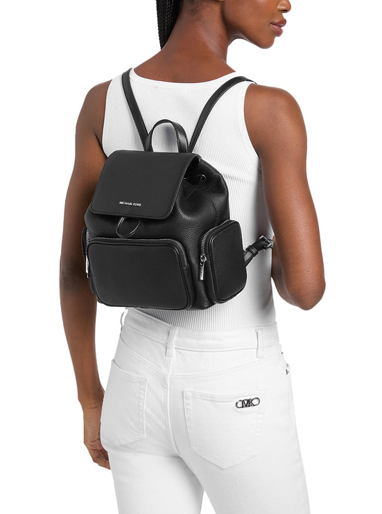Michael Kors Women's Merritt Small Pebbled Leather Cargo Backpack Black/Silver