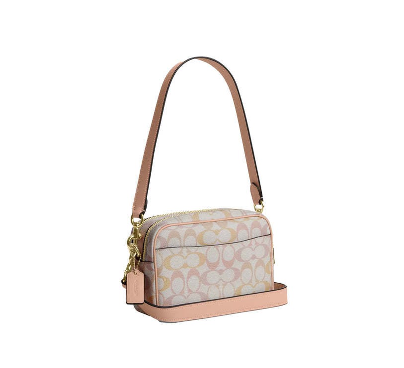 Coach Women's Mini Carey Crossbody Bag In Signature Canvas Gold/Chalk/Pink