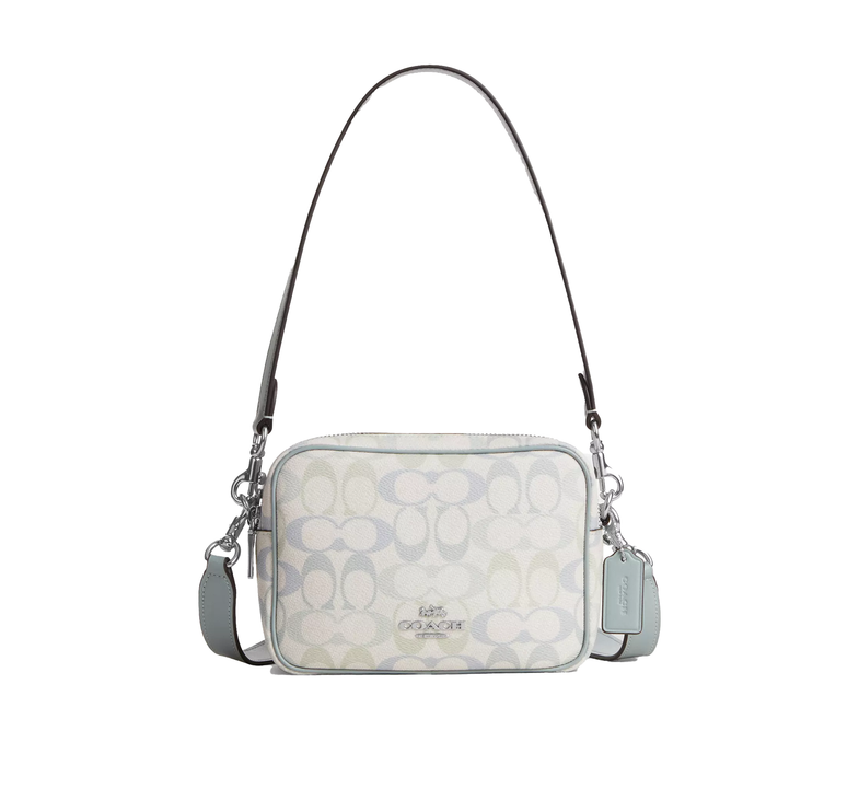 Coach Women's Mini Carey Crossbody Bag In Signature Canvas Silver/Chalk/Blue
