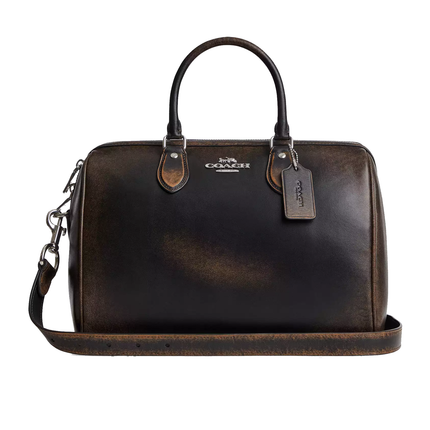 Coach Women's Rowan Large Satchel Bag In Loved Leather Silver/Black Brown