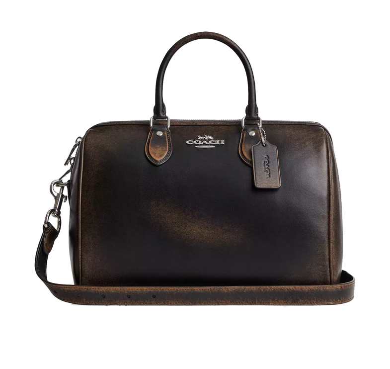 Coach Women's Rowan Large Satchel Bag In Loved Leather Silver/Black Brown