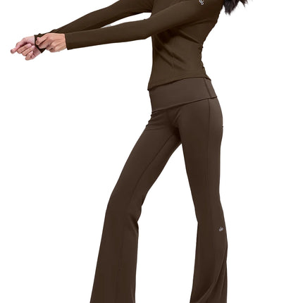 alo Women's Ribbed Mesmerize Mock Neck Long Sleeve Espresso