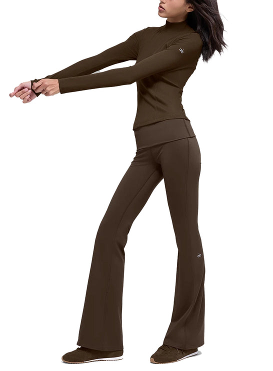 alo Women's Ribbed Mesmerize Mock Neck Long Sleeve Espresso