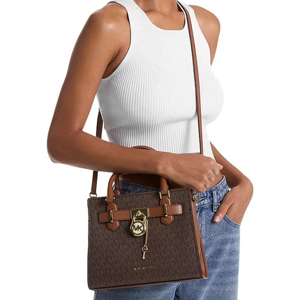 Michael Kors Women's Landon Small Logo Satchel Bag Brown/Gold