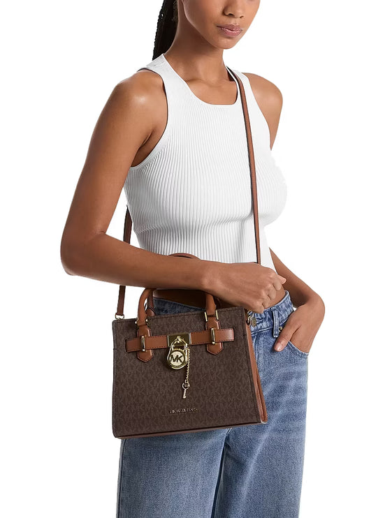 Michael Kors Women's Landon Small Logo Satchel Bag Brown/Gold