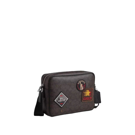 Coach Unisex Colton Crossbody Bag 25 In Signature Canvas With Patches Silver/Walnut/Black