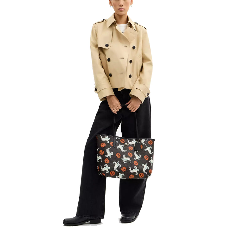 Coach Women's City Tote Bag In Signature Canvas With Halloween Print Gold/Walnut Multi