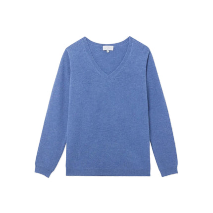 KUJTEN Women's Vicky V-Neck Cashmere Sweater Denim Blue