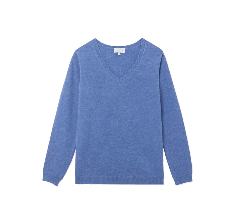 KUJTEN Women's Vicky V-Neck Cashmere Sweater Denim Blue